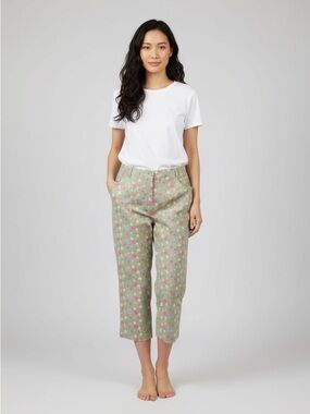 April Cornell Green Cropped Pants with Pink Polka Dots